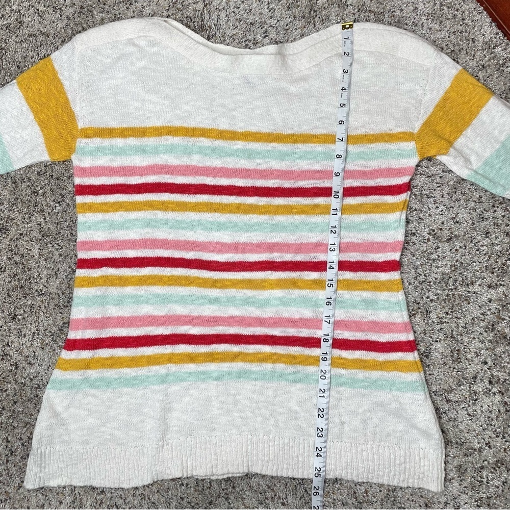 Talbots Slub Boatneck Pullover Sweater Beachy Stripe Medium White Multicolor - Picture 8 of 8